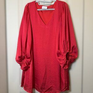 ADRIENNE Women's Light Red Flowy Dress with Puff Sleeves Size M